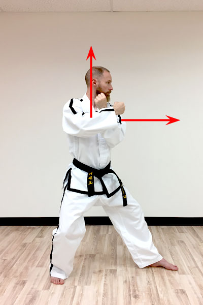 The movement for the twin forearm block in taekwon-do
